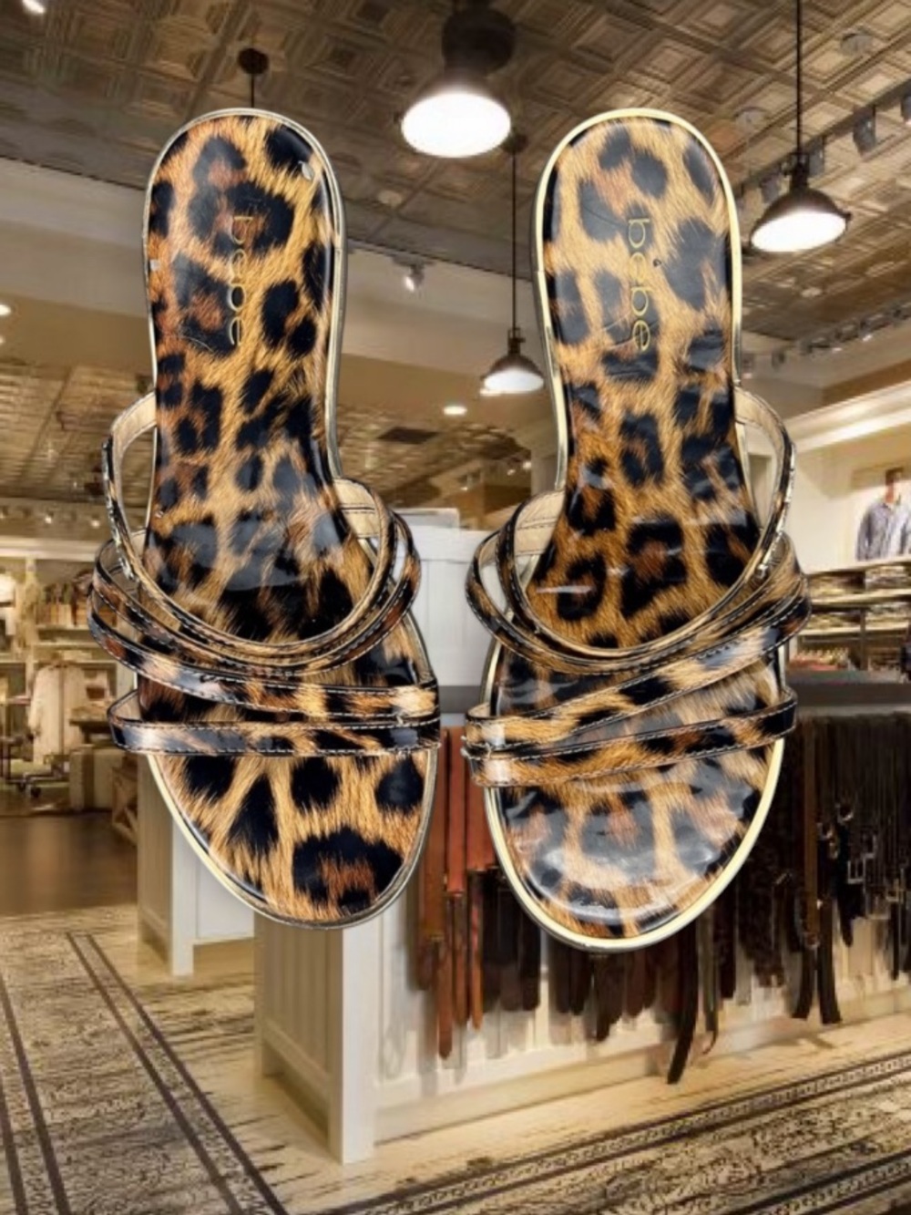 Y2k BEBE Leopard Print Strappy Sandals/Flats/Flip Flops